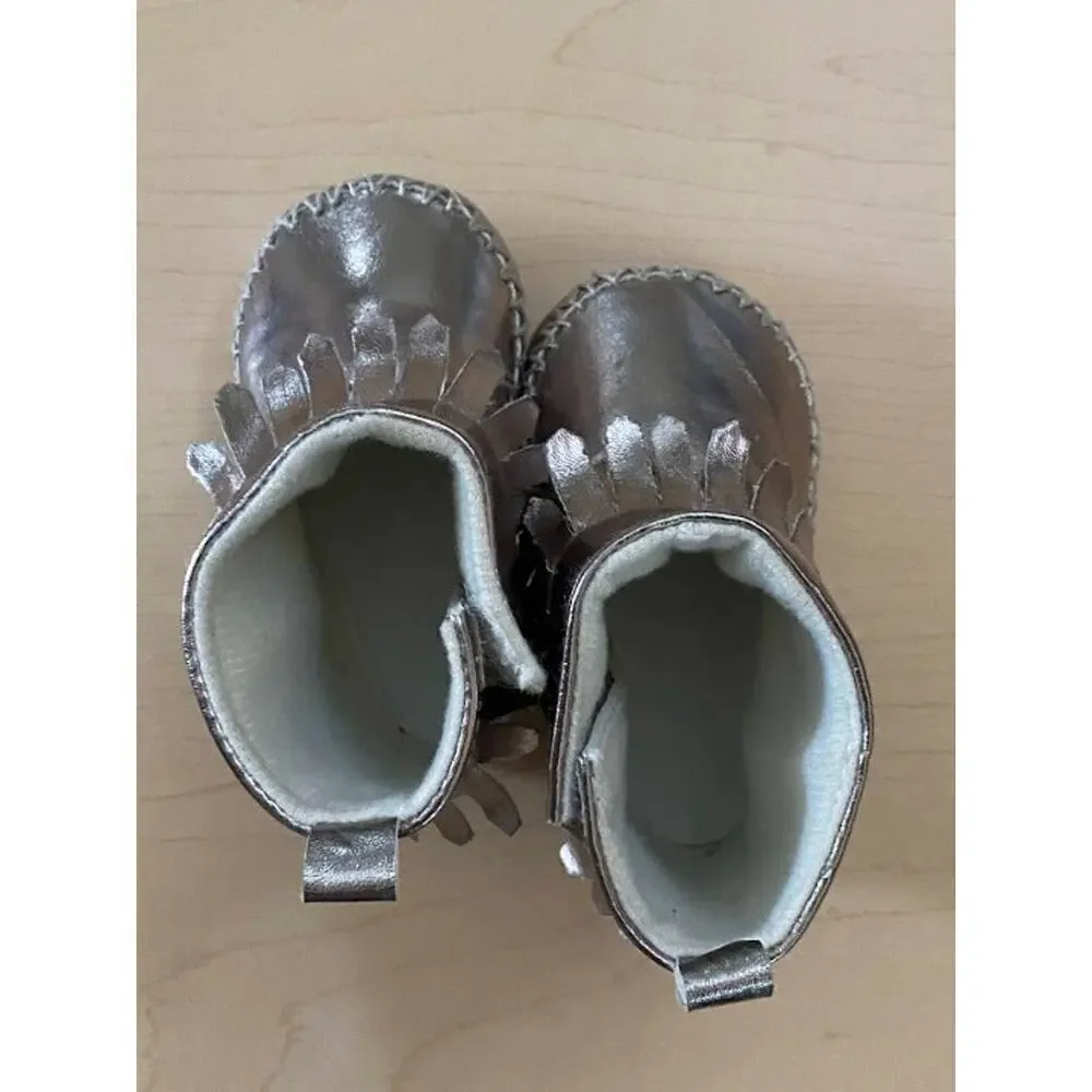 Baby Girl Metallic Moccasin Boho Slip-On Booties 0-6 MONTHS